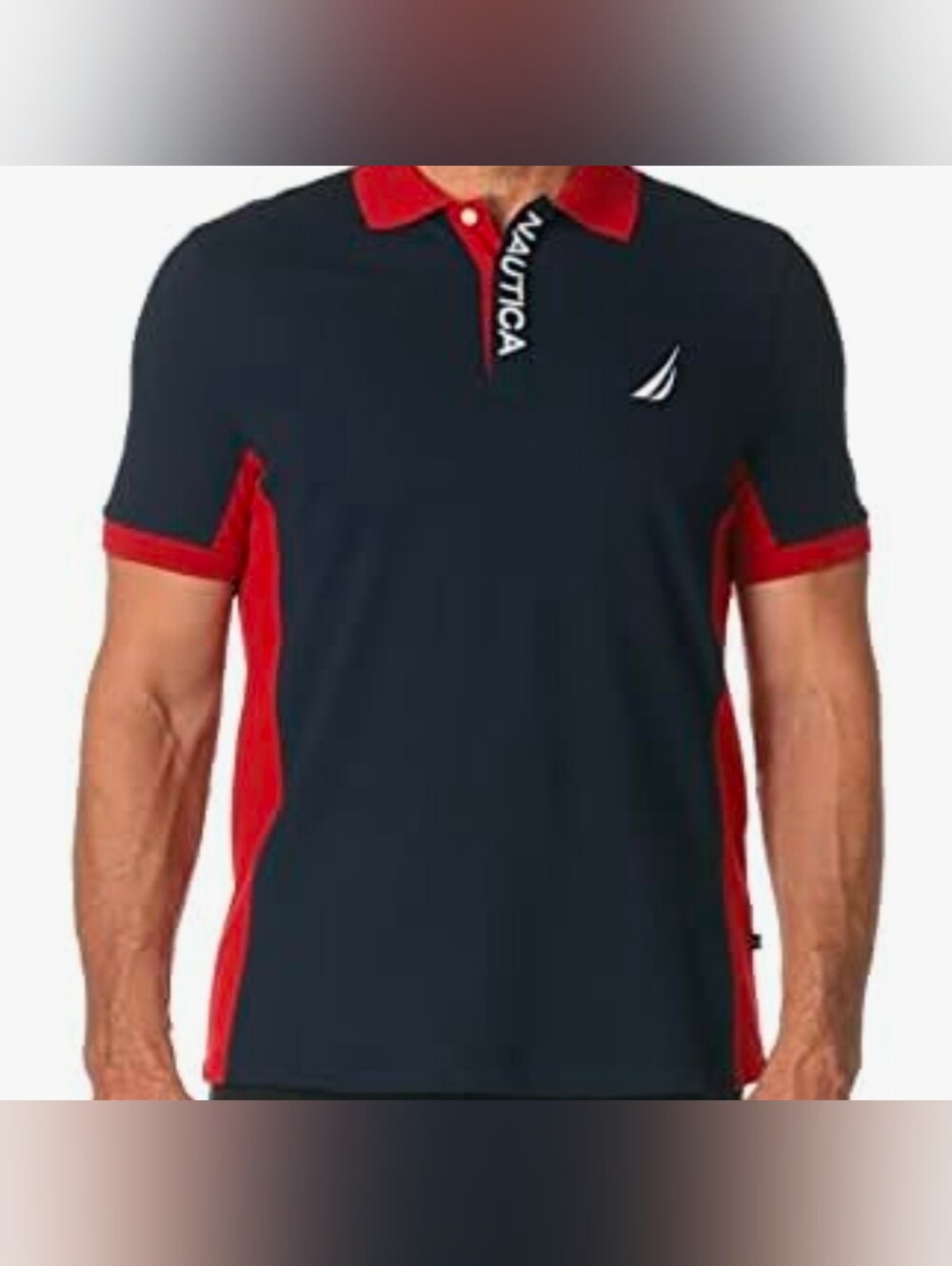 Nautica Men's Colorblock Performance Pique Polo Shirt Blue Red Size L